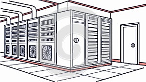 Detailed Data Server Room Vector, Network Infrastructure Hub, vector design Generative AI