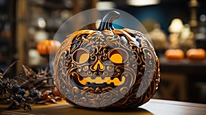 Detailed decorated pumpkin carving Halloween banner