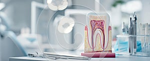 The detailed dental tooth model in a modern dental clinic setting..AI generated image