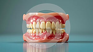 Detailed Denture Model on Reflective Surface. Generative ai