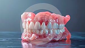 Detailed Denture Model on Reflective Surface. Generative ai