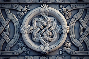 Detailed depiction of intricate Celtic knotwork, symbols of ancient culture and artistry