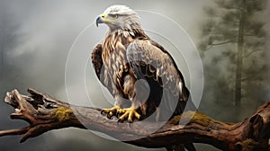 Detailed Digital Airbrushing: Majestic Eagle Perched In Forest