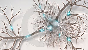 Digital Illustration of Neuron with Glowing Synapses â AI content