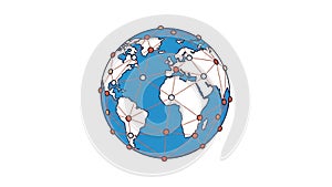 Global communication network illustration with interconnected nodes over world map highlighting international connectivity and