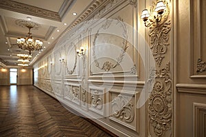 Classic interior wall with mouldings