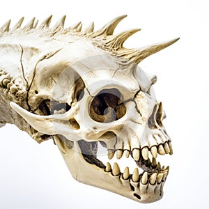 a detailed dinosaur skull fossil up close