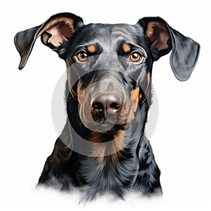 Detailed Doberman Pinscher Dog Portrait In Watercolor