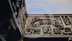 Detailed doorway with ornate carvings and figurines in Bhuleshwar temple at Yavat Maharashtra, India