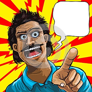 Detailed drawing angry man with bubble speech