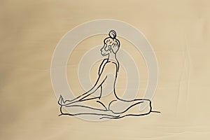 A detailed drawing capturing a woman sitting in a yoga position, demonstrating poise and balance, A minimalist sketch of a woman