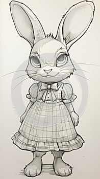 A detailed drawing of a rabbit wearing a dress. Generative AI