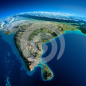 Detailed Earth. India and Sri Lanka