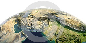 Detailed Earth on white background. South Asia. Pakistan, Afghanistan, India