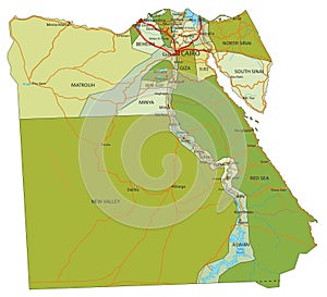 Detailed editable political map with separated layers. Egypt.