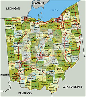 Detailed editable political map with separated layers. Ohio
