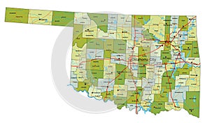 Detailed editable political map with separated layers. Oklahoma.