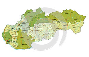 Detailed editable political map with separated layers. Slovakia.