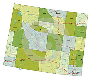 Detailed editable political map with separated layers. Wyoming.