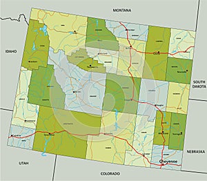 Detailed editable political map with separated layers. Wyoming.