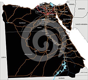 Detailed Egypt road map with labeling.