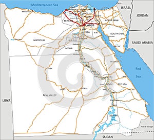 Detailed Egypt road map with labeling.