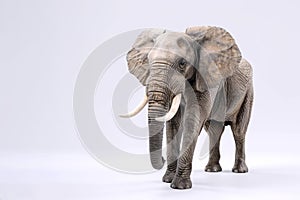 Detailed elephant on a blank background. Realistic elephant figure isolated. Concept of zoology, wildlife education, and photo