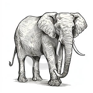 Detailed Elephant Illustration: Vintage Engraved Print Stamp On White Background