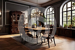 detailed empty dining room a hyper realistic dining room with in