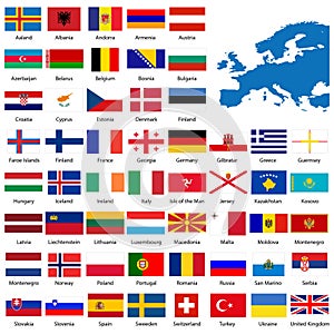 Detailed European flags and ma