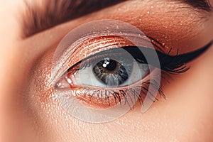 Detailed Eye Makeup with Winged Eyeliner. Generative ai