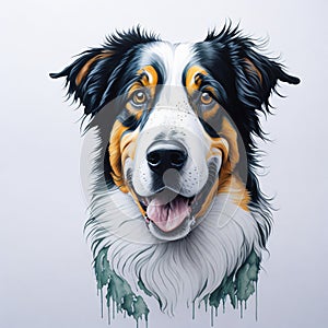 detailed face portrait of border collie dog painting