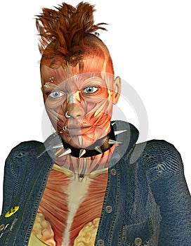 Detailed facial muscle structure of a punk girl