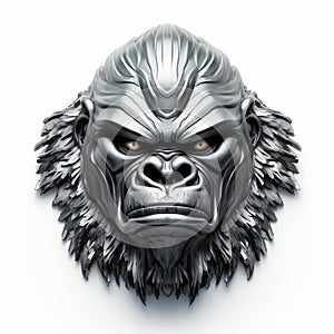 Detailed Fantasy Art: Silver Gorilla Head 3d Model With Metal Texture photo