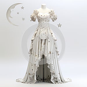 Detailed Fantasy Art White Dress With Stars And Moon On Mannequin photo