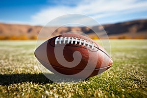 Detailed field perspective American football with shallow depth, copy space