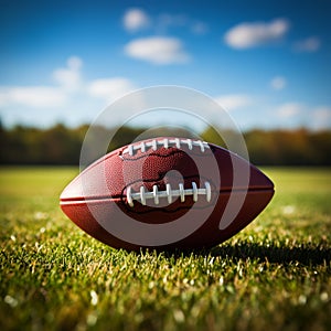 Detailed field perspective American football with shallow depth, copy space