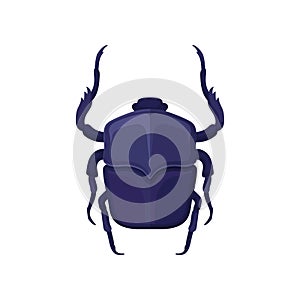 Detailed flat vector icon of purple scarab beetle. Sacred flying insect, symbol associated with ancient Egypt culture