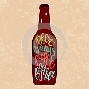 Detailed font or type lettering on glassware cold beer bottle