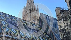 Detailed footage of architecture of the St. Stephens Cathedral in Vienna, Austria, 4k footage video