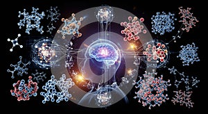 AI brain with molecules.