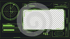 Futuristic HUD Interface with Radar and Data Display