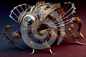 A detailed and futuristic illustration of a nanobot, showcasing its microscopic size and advanced technology in a