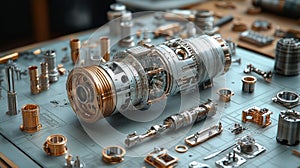 Detailed Futuristic Mechanical Component on Engineering Table