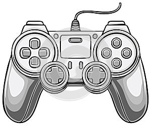 Detailed Game Controller Illustration Featuring Dpad Buttons and Cable Connection