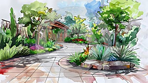 Detailed Garden Drawing With Abundant Plant Life