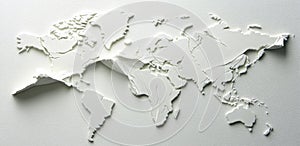 A detailed global physical map of the world is presented in 3D, with a panoramic planet map that exaggerates topographic photo