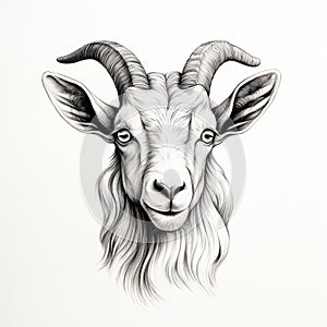 Detailed Goat Head Drawing On White Paper With Fantasy Elements