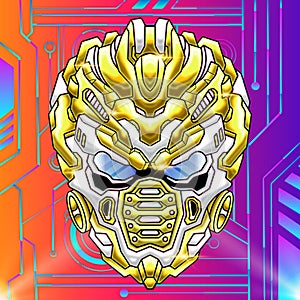 Detailed golden robot head hero character illustration