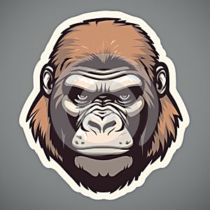 Detailed Gorilla Cartoon Sticker On Gray Background